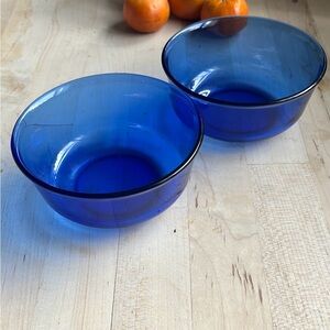 Set of Two Blue Cobalt/Saphir Arcoroc Vintage Glass Bowls
